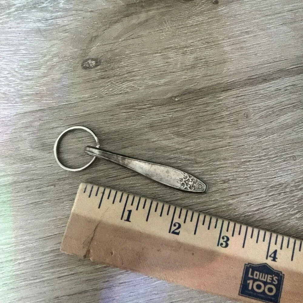 Vintage Silver Plate Spoon Handle Keychain Upcycled Boho Antique Flatware 3 Inch